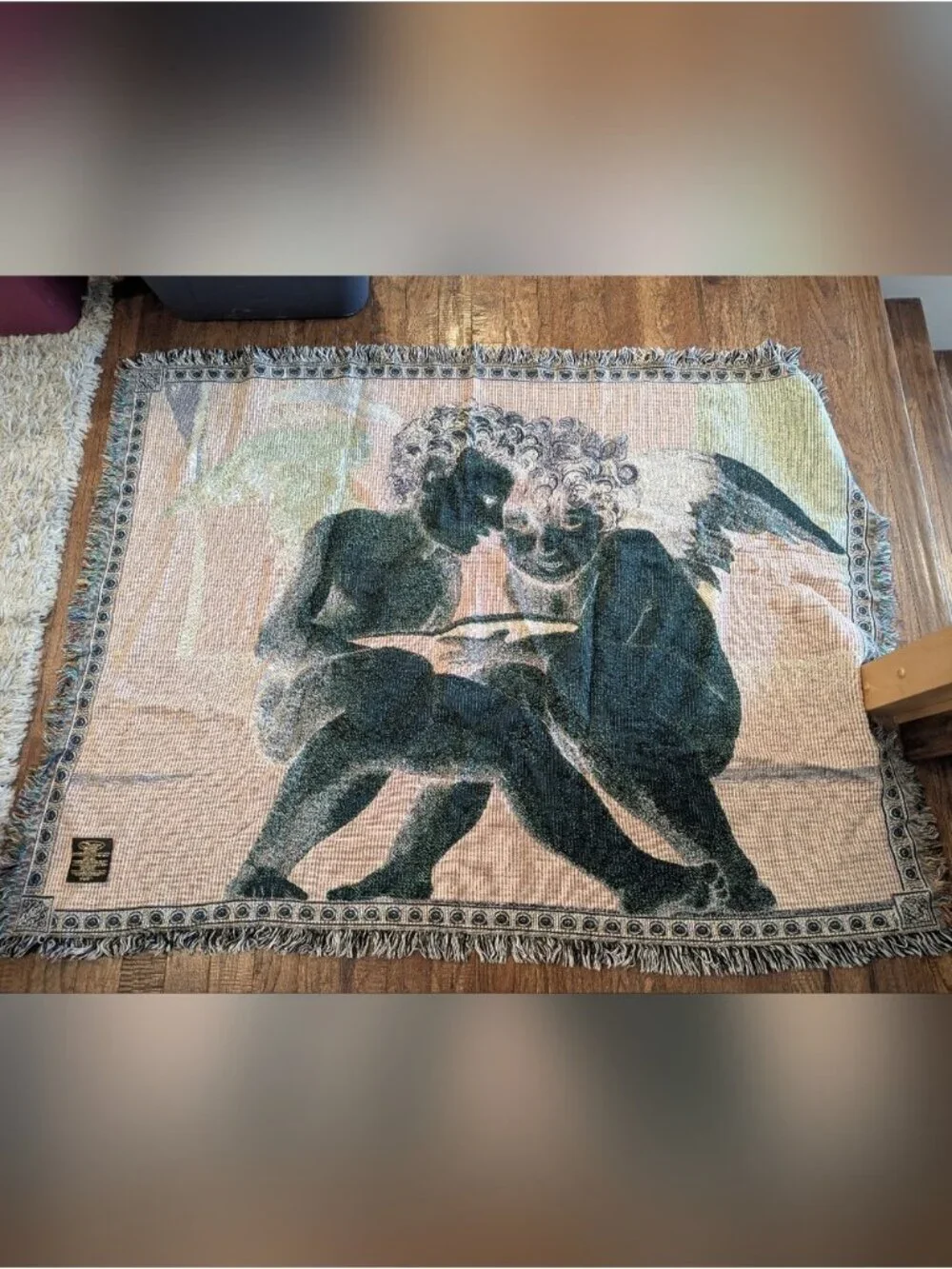 Chatam Vintage Tapestry Throw Cherub Angels Rosso Fiorentino artist 100% Cotton